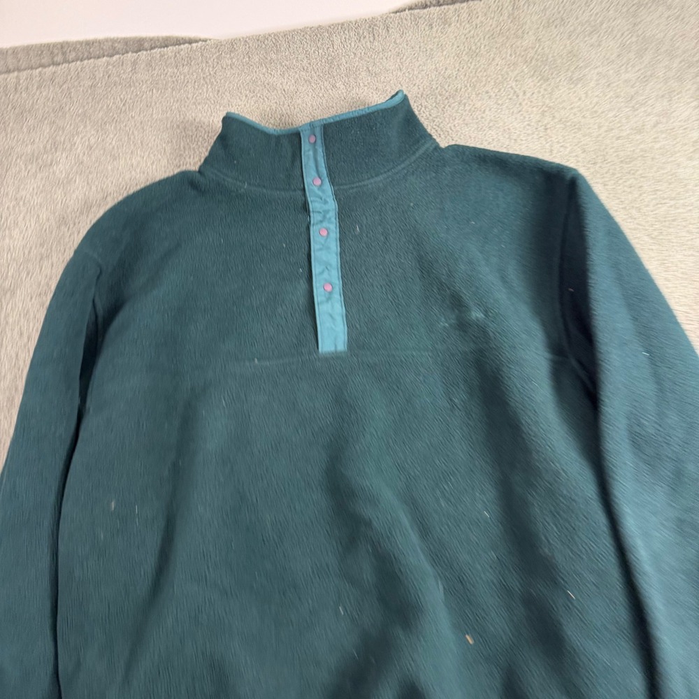 LL Bean Vintage 90s Mens Fleece Snap T Pullover Forest Green K337 Made in USA L